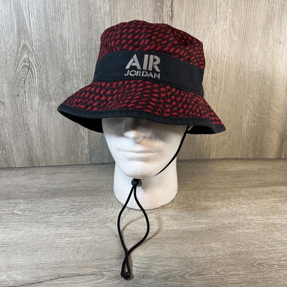 Air Jordan Bucket Flexible Fish Drawstring Hat Sun Travel Red And Black L/XL